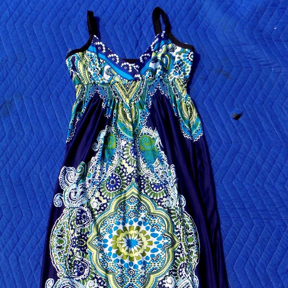 Bailey Blue Geometric Print Sleeveless Maxi Dress - Size M